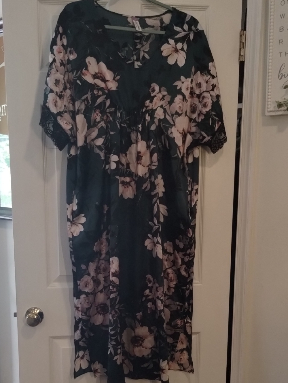Floral Moomoo in Deep Teal with Blush Flowers.  (82)